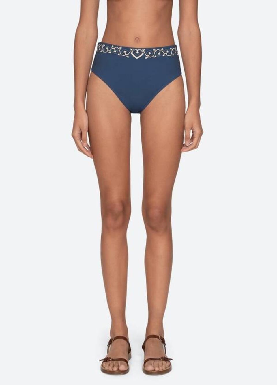 SEA New York Blaise Print Bikini Bottom in Navy Multi XS